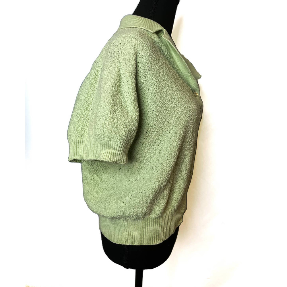 Green Teddy Knit Top | Soft Cozy Short Sleeve Sweater | Casual Fuzzy Pullover M